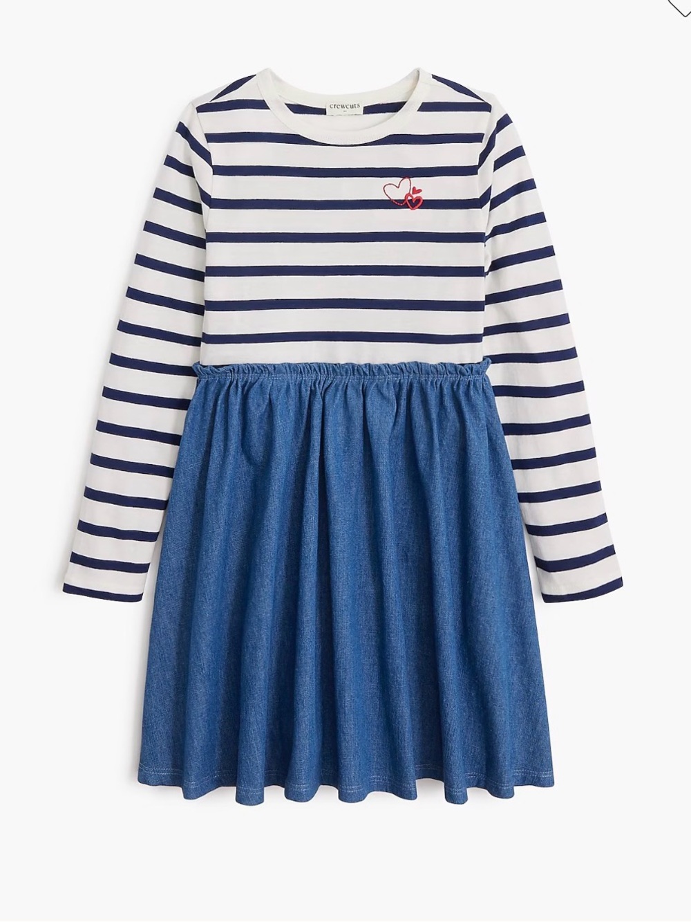 J. Crew NWOT Girls' embroidered heart chambray mixed-media dress size T2